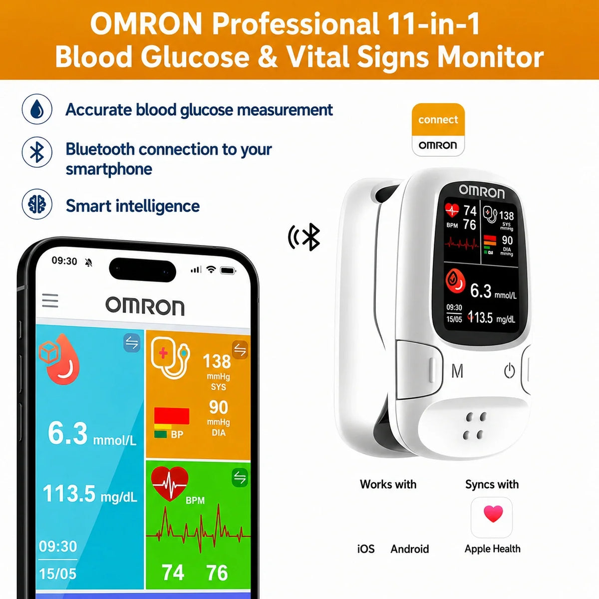 🩸 Omron™ Smart Non-Invasive Glucose Meter – Simple, Convenient & Easy to Use ✨
