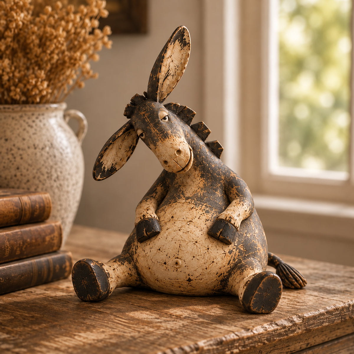Whimsical Rustic Donkey Figurine – Vintage Farmhouse Animal Decor
