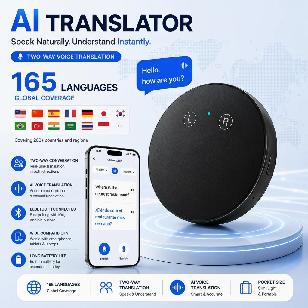 🤖 Real-Time Two-Way Voice Translation in 165+ Languages –AI Pocket Translator